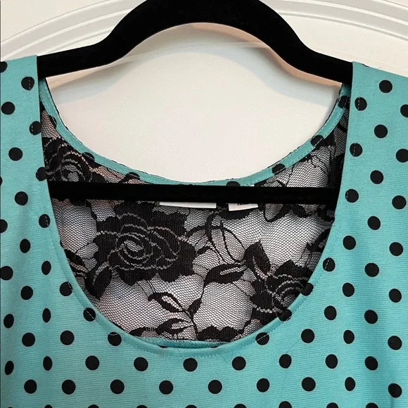 Cato Teal Polka Dot Peplum Top XL Lace Back Ruffle Hem Sleeveless Blouse - Picture 4 of 4